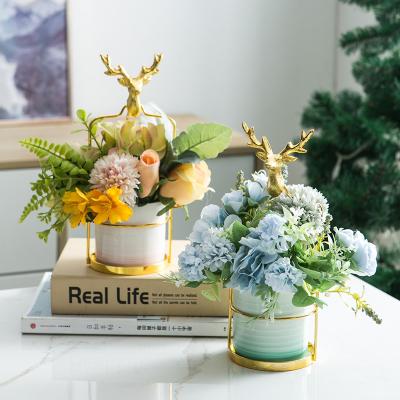 China Art Decor Home Decor Vases Luxury Ceramic Flower Pots And Planters With Metal Stand for sale