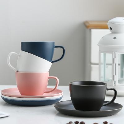 China Sustainable New Item Ceramic European Color Cappuccino Cups And Saucers Set Matte Glazed for sale