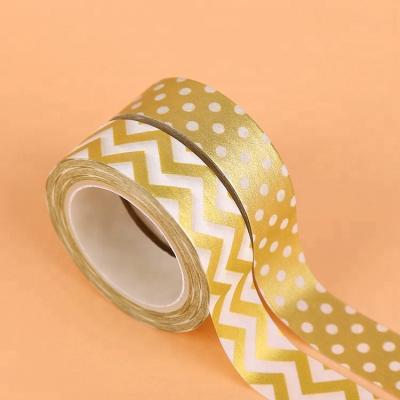 China 15mm Dot Stripe Gold Foil Washi Tape DIY Cellophane Decorative MASKING Packing Custom Planner Tape for sale