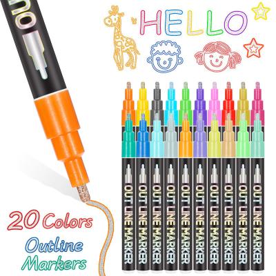 China Promotion Auto-contour Metallic Markers\Business\School\Office,8/12/20 Colors Set Two Line Scribble Markers,Sketch Washable Marker Pens for sale