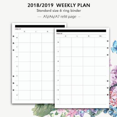 China Grebiche 2018/2019 Schedule a5/a6/a7 6 ring binder refill pages planner insert paper 80gsm/100gsm weekly insert printable for sale