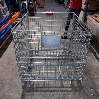 China Warehouse Galvanized Foldable Steel Wire Mesh Storage Container Cage 500kg-1200kg for sale