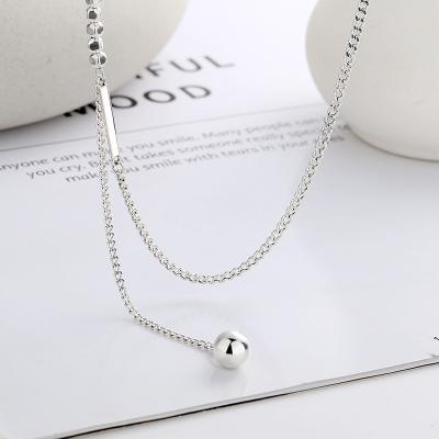 China S925 Sterling Silver S925 Sterling Silver Version Niche Korean Design With Round Ball Tassel Silver Geometric Stitching Necklace Along for sale