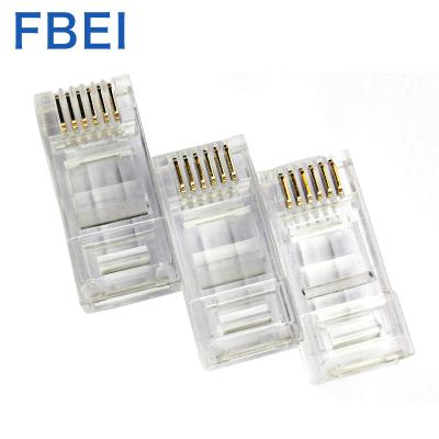 China 6P6c Rj11 Connector Gold Plating Connector Phone Socket 6P6C Connector Crystal Head for sale