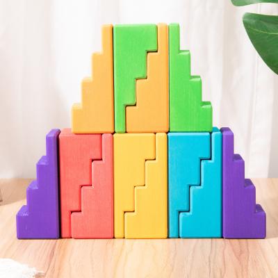 China Educational Toy Wooden Stairs Rainbow Building Block Grimm - Montessori - Waldorf for sale