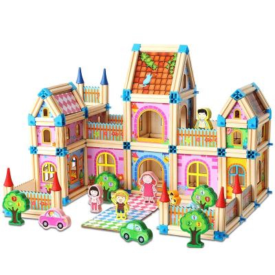 China Colorful Creative Wooden Building Blocks Educational Children Master Toys 128pcs Assembling Castle Children Early Education Toys for sale