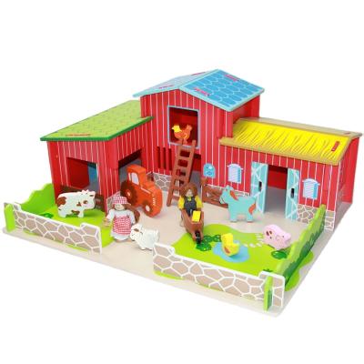 China OEM China Educational Custom Wooden Farm Cottage Happy Children Pretend Educational Doll House Disassembly Children Toys for sale