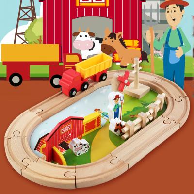 China New Degisn Mini Wooden Railway Train Track Toy Children Wood Farm Animal Stage Track Wooden Toys for sale