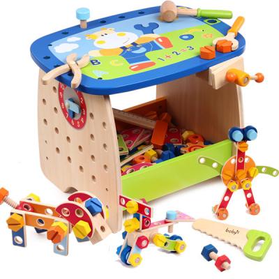 China Preschool Children Play Set Multifunctional Educational Wooden Tools Assemble Wooden Work Bench Toy for sale