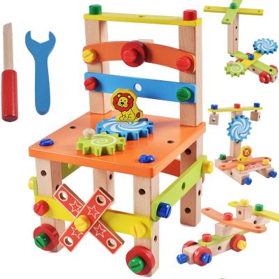 China DIY Children Pretend Toys Wholesale Anak Mainan Kids DIY Wooden Nut Screws Tools Assemble Wooden Chair Toy for sale