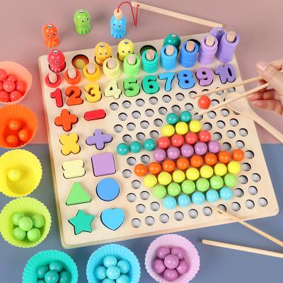 China Montessori Educational Wooden Magnetic Fishing Game Math Toys Children Hands Up Toy Practice Children's Multifunctional Wooden Toy for sale