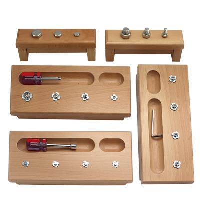 China Educational Toy Montessori Life Teaching AIDS Kindergarten Kids Early Educational Wooden Montessori Screw Tool Toys for sale