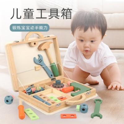 China Pretend Play Toy Set Kids Wooden Toolbox Pretend Play Set Screw Assembly Simulation Repair Carpenter Tool Toys for sale