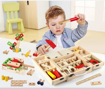 China Simulation Wooden Children's Toolbox Game House Toy Set Boy Repair Wooden Intelligence DIY for sale