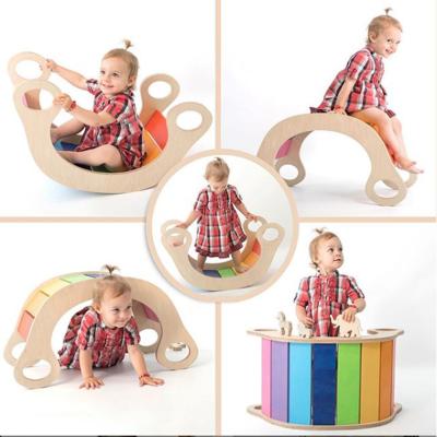 China Wooden Game Children's Balance Board Rainbow Bridge Rocking Chair Climbing Intellectual Toys Early Years Kindergarten Interactive Education for sale