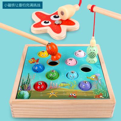 China Wooden Infant Kids Early Educational Jigsaw Baby Boy Girl Jigsaw Wooden Magnetic Hook Insect Fishing Toy 1-3 Years for sale