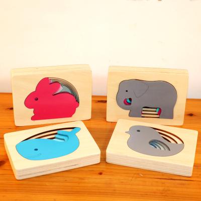 China Cartoon Cute Animal Educational Toy Custom Cute Dolphin Multilayer Wooden 3D Puzzle for sale