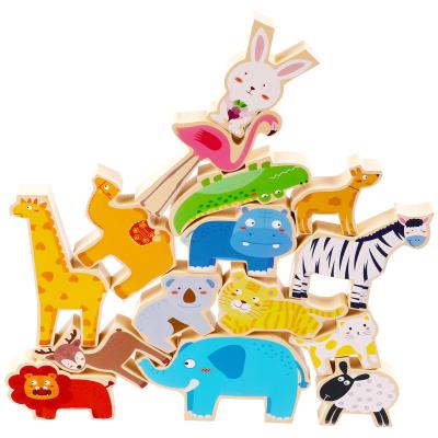 China Playing Modern Design Wholesale Baby Toys Forest Stacking Animals Building Blocks Wooden Balance Game Toy for sale