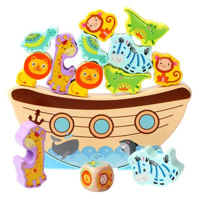 China New Model Custom Wooden Cartoon Educational Baby Stacking Game Balance Stack Building Early Educational Wooden Animal Toy for sale