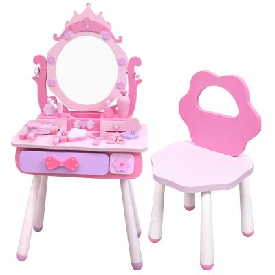 China Modern Simplicity Wooden Princess Dresser Mini Furniture Educational Role Pretend PlayMakeup Toys for sale