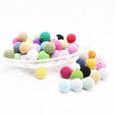 China Handmade 100% Cotton Baby Nursing Teething Wooden Cotton Crochet Beads for sale