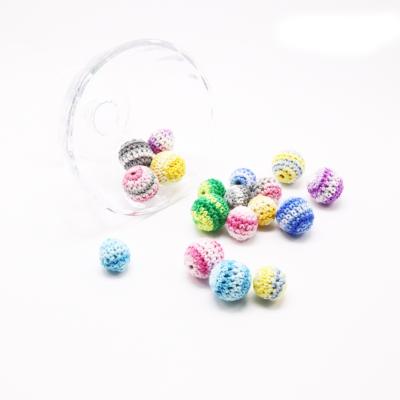 China 100% Cotton Baby Teether Beads Colorful Wooden Crochet Diy Nursing Teething Necklace Beads for sale