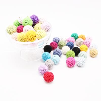 China 100%food grade silicone Handmade Wooden Teether Crochet Baby Teething Nursing Beads for sale