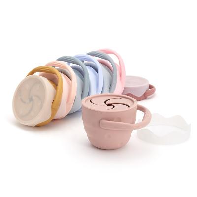 China BPA Free Spill Make Folding Toddler Kids Snacks Storage Cup With Cover Resistant Silicone Baby Snacks Cup for sale