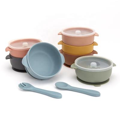 China BPA Free Beautiful With Lid Suction Child Silicone Baby Feeding Bowl for sale