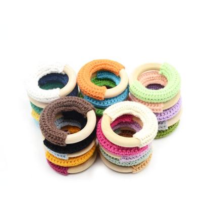 China 100%food grade silicone silicone Teether Crochet Teether Baby Teething Rattle Toy Ring Bracelet Circle Wooden Teether for sale