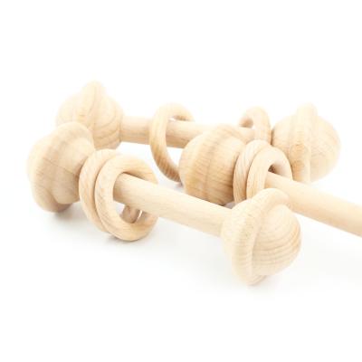 China Eco-Made Wooden Baby Rattles Wooden Teether Ring Rattle Baby Teether Toys for sale