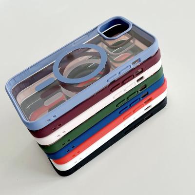 China Shockproof High quality Colorful Shockproof Design clear PC Wireless Charging Magnetic Phone Case Bag For iPhone 15 14 13 12 11 8 7 6 Plus for sale