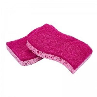 China Eco - Friendly Biodegradable Non - Scratch Sustainable S Shape Pink Cellulose Kitchen Scrubber for sale