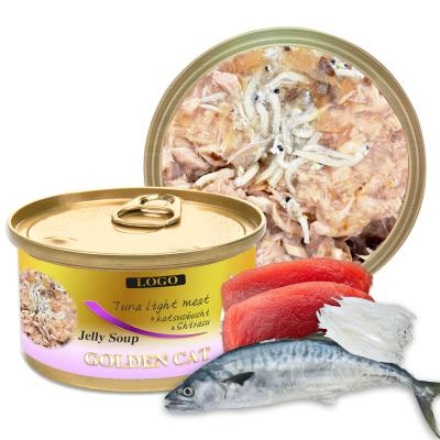 China Skin & Coat Health Golden Cat Tuna Light Meat & Katsuobushi & Shirasu Jelly Soup 80 gram 170 gram Canned Cat Wet Food Pet Snacks for sale