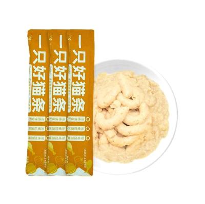 China Skin & Coat Health Plant Supplier Customized Chicken Salmon Wholesale Snacks Treats Pet Cat Wet Food Strips 15g/pc 10 or 12 Pcs/small Box 2 Years for sale