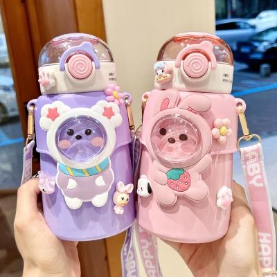 China PORTABLE Cartoon Style Children Vacuum Cup Cute Doll Decoration Stainless Steel Student  Straw Thermos Cup for sale