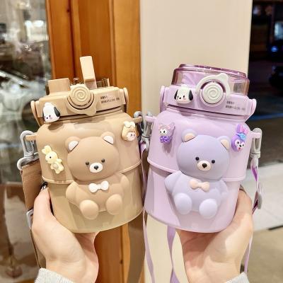 China PORTABLE Large Capacity Cute Girl Water Cup Doll Bear Cape Decoration  Straw Cup Cartoon Style Portable Thermos Cup for sale