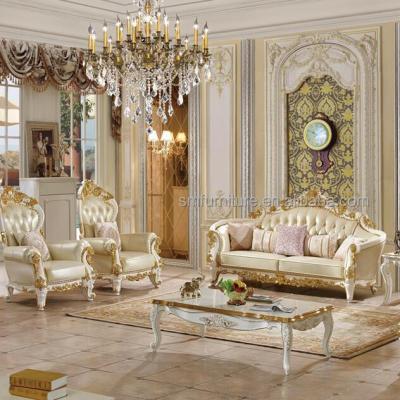 China Modern Classic European Luxury Gold Buckle Fabric Solid Wood Sofa Sea for sale