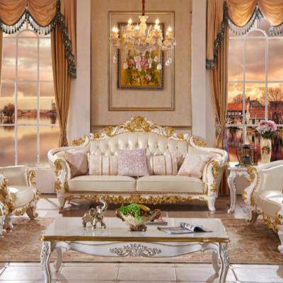 China European Living Room Sofa Set Modern Luxury Hotel Furniture Gold Style Wooden Designs for sale