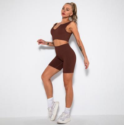 China Breathable Two Piece Women's Sporty Yoga Set Workout Set High Waisted Running Shorts With Crop Top Set for sale