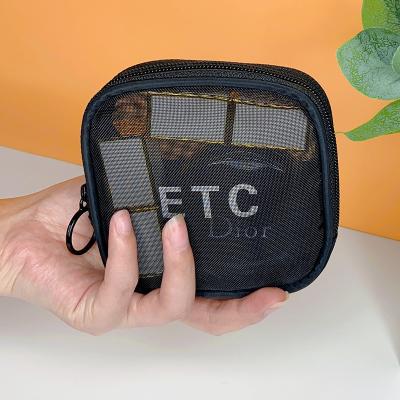 China Fashion Mesh Makeup Bag Black Mesh Zipper Pouch Travel Cosmetic Organizer Case for sale