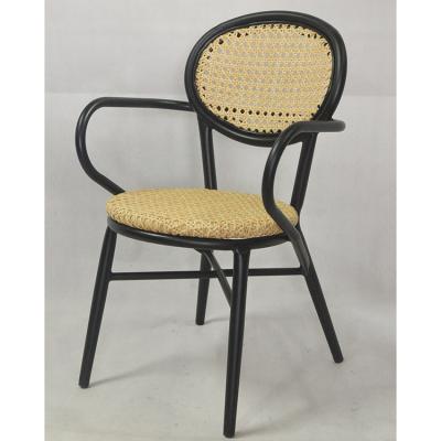 China Modern Outdoor Indoor PE Rattan Restaurant Chair Arm Dining Chair for sale