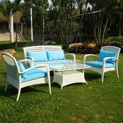 China Modern Outdoor Flower Woven Wicker Sofa With White Rattan Four Seat Sofa Set for sale