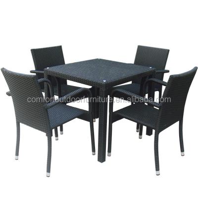 China Restaurant Set Rattan Garden Dinner Set In Black Color 4 Seats Dining Furniture for sale