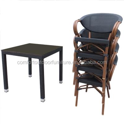 China Restaurant Set Patio Dining Set With Polyester Mesh Fabric Chair for sale