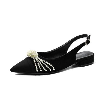 China New Summer Light Pearl Flat Sandals For Lady Women And Ladies Sandal With A Pointed Nose And Empty Back for sale