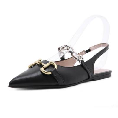 China Lightweight flat bottom sandals with pointed toe and chain with metal buckle for women and ladies for sale