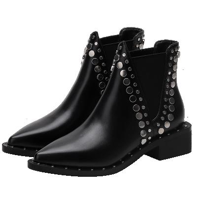 China European ladies winter women's breathable boots and American style rivet ankle boots headed toe thick heel ankle boots for sale