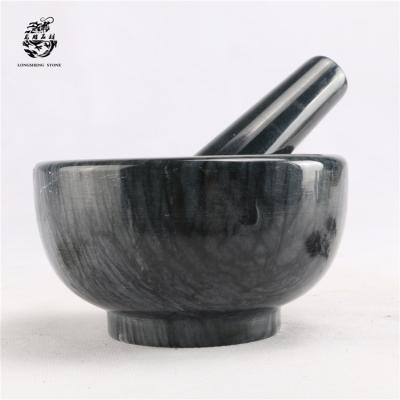 China Good Selling Online Black Marble Mortar And Pestle Set Viable, Kitchenware Stone Bowl With Garlic Crusher for sale