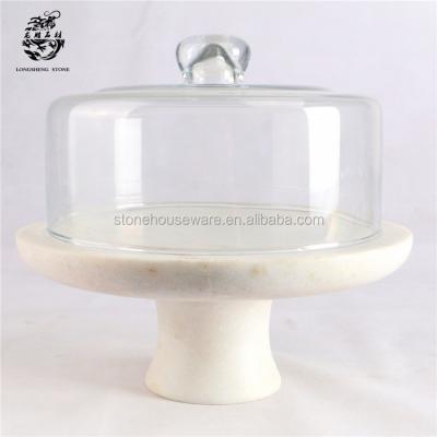 China Clear Color Stone Marble Disposable Cake Stand Tray with Glass Dome Cover for Wedding Party Dinner for sale